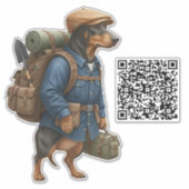 Dachshund Hiker + QR Code Aufkleber (Vorderseite)