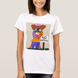 Dachshund-Hippie an einem Schild "Keine Hippies" T-Shirt