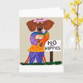 Dachshund Hippie at No Hippies Sign Karte (Gelbe Blume)