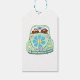 Dachshund-Hippies in ihrem Blumenliebesauto Geschenkanhänger