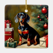 Dachshund Holiday Illustration Keramikornament (Rückseite)