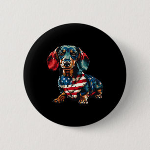 Dachshund Hund 4. Juli Amerikanische Flagge Gesche Button