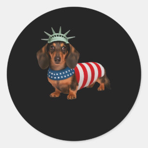 Dachshund Hund 4. Juli Amerikanische Flagge Gesche Runder Aufkleber