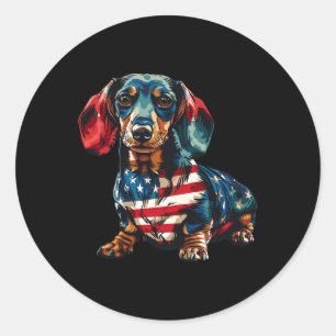 Dachshund Hund 4. Juli Amerikanische Flagge Gesche Runder Aufkleber
