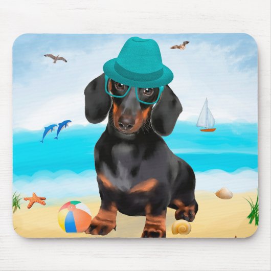 Dachshund Hund am Strand Mousepad (Vorne)