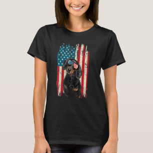 Dachshund Hund Amerikanische US-Flagge Retro Vinta T-Shirt
