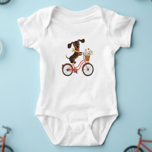 Dachshund Hund auf Fahrrad fahren  Baby Strampler