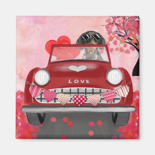 Dachshund Hund fährt Auto mit Herzen Valentinstag Magnet