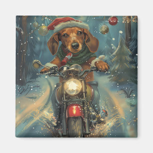 Dachshund Hund fährt Motorrad Weihnachten Magnet