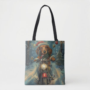 Dachshund Hund fährt Motorrad Weihnachten Tasche
