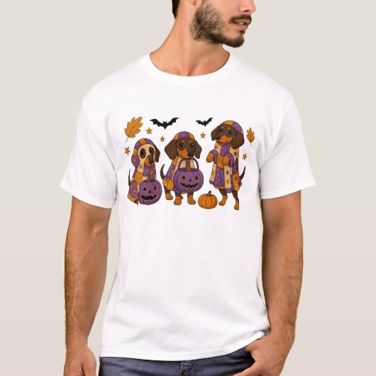 Dachshund Hund Geist Halloween T-Shirt (Vorderseite)