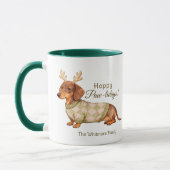 Dachshund-Hund-Geweih-Weihnachts-Kariertpullover Tasse (Links)