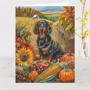 Dachshund Hund Herbsternte Erntedankfest Karte