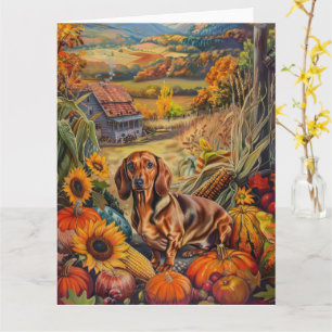 Dachshund-Hund Herbsternte Erntedankfest Karte