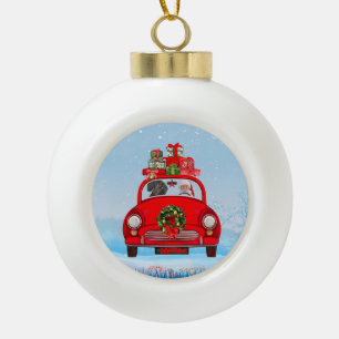 Dachshund-Hund im Auto mit dem Weihnachtsmann Keramik Kugel-Ornament