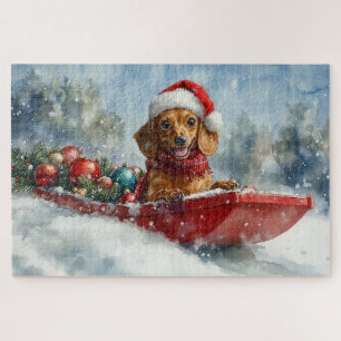 Dachshund Hund im Schlitten Lass es schneien Weihn Puzzle