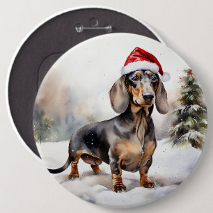 Dachshund Hund im Schnee Weihnachten Button