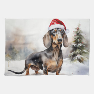 Dachshund Hund im Schnee Weihnachten Geschirrtuch