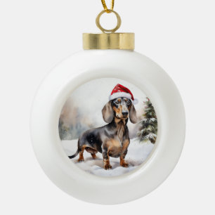 Dachshund Hund im Schnee Weihnachten Keramik Kugel-Ornament