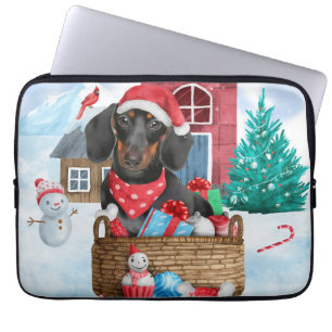 Dachshund Hund im Schnee Weihnachtshundhaus Laptopschutzhülle