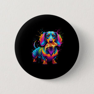 Dachshund Hund isst Pizza Farbige Gestaltung Button