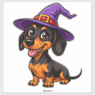 Dachshund Hund Lila Zaubererhut Süß Halloween Aufkleber