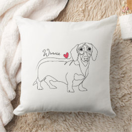 Dachshund-Hund-Linienkunst und Herz mit Namen Kissen
