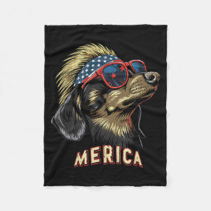 Dachshund Hund - Lustiger 4. Juli Amerikanische Fl Fleecedecke