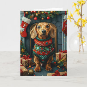 Dachshund-Hund mit Weihnachtsgeschenken Kamin Karte