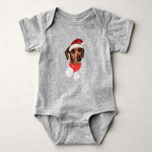 Dachshund-Hund mit Weihnachtsmann-Mütze T-Shirt Baby Strampler