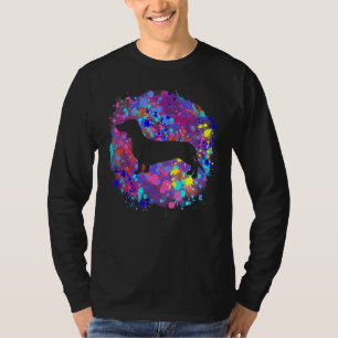 Dachshund Hund Rosa Wasserfarbe-Splatter-Kunst Lie T-Shirt