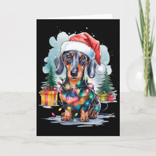 Dachshund Hund Santa Hut Weihnachtslichter Baum Wi Karte