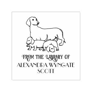 Dachshund Hund und Welpen Bibliotheksbuch Name Permastempel