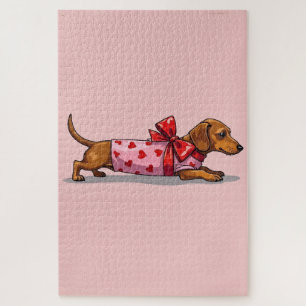 Dachshund-Hund Valentinstag Eingewickelte Geschenk Puzzle