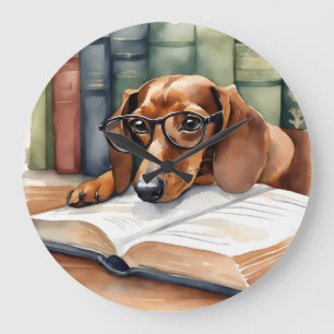 Dachshund Hund Vintage Aquarell Große Wanduhr
