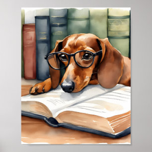 Dachshund Hund Vintage Aquarell Poster
