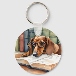 Dachshund Hund Vintage Aquarell Schlüsselanhänger