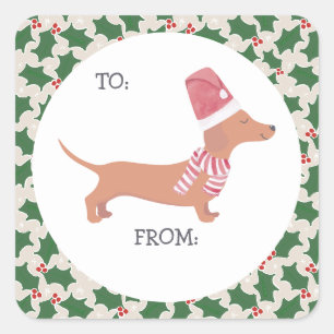 Dachshund Hund Weihnachten Quadratischer Aufkleber