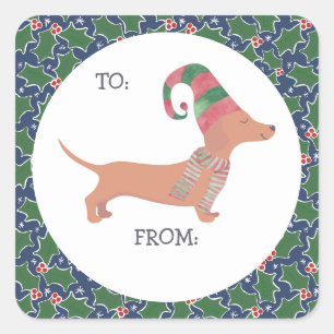 Dachshund Hund Weihnachten Quadratischer Aufkleber