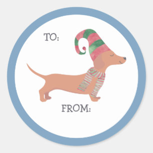 Dachshund Hund Weihnachten Runder Aufkleber