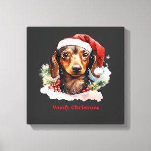 Dachshund Hund Weihnachten Santa Hut Xmas Licht Wo Leinwanddruck