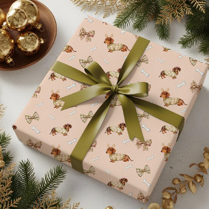 Dachshund-Hund-Weihnachten-Schachbrett-Pullover-Sc Geschenkpapier