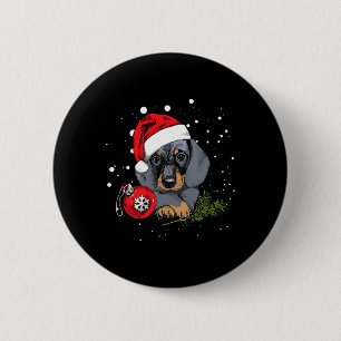 Dachshund-Hund Weihnachtsbaum Licht Santa Weihnach Button