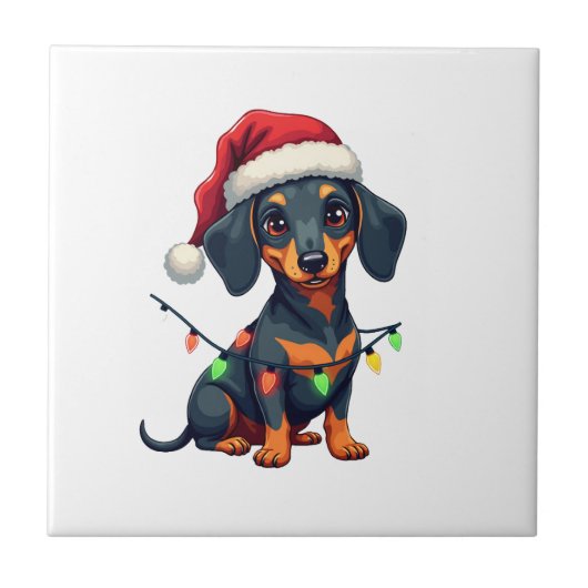 Dachshund Hunde Baum Weihnachtspullover Xmas Gesch Fliese (Vorderseite)