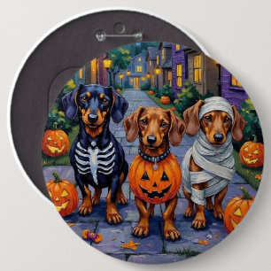 Dachshund-Hunde beim Trick-or-Treat an Halloween Button