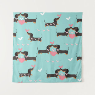 Dachshund-Hunde in Liebe und Herzen nahtloses Must Wandteppich