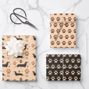 Dachshund-Hunde-Pfoten-Geschenkpapier-Set aus 3 Geschenkpapier Set
