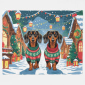 Dachshund-Hunde Weihnachten Schnee Feiertag Fleecedecke (Vorderseite (Horizontal))