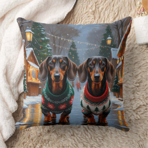 Dachshund Hunde Weihnachten Schnee Feiertag Kissen