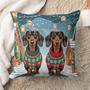 Dachshund Hunde Weihnachten Schnee Feiertag Kissen